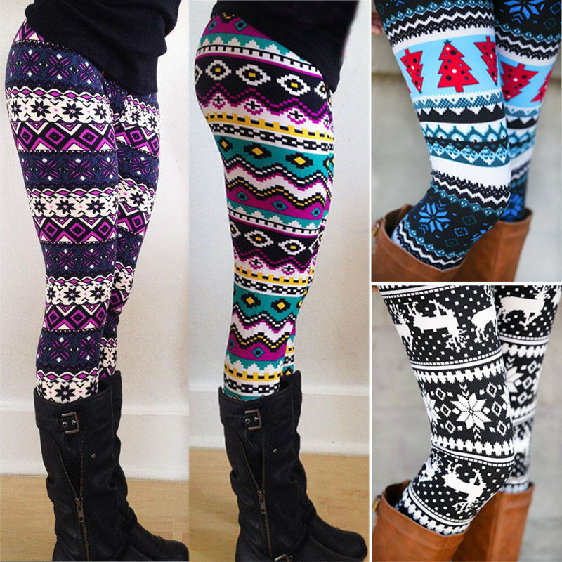 1pc aztec leggings women stretchy knit christmas gift snowflake leggins  ankle length tribal printed FSPHVBP