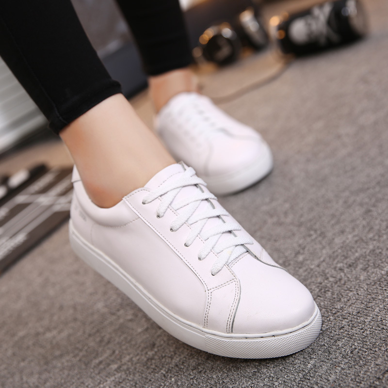 aier fashion lace-up platforms flat white casual shoes for women BFWZGKQ