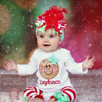 baby girl christmas outfits baby girl christmas outfit - gingerbread smiles - over the top bow,  bodysuit u0026 OMSSRNL