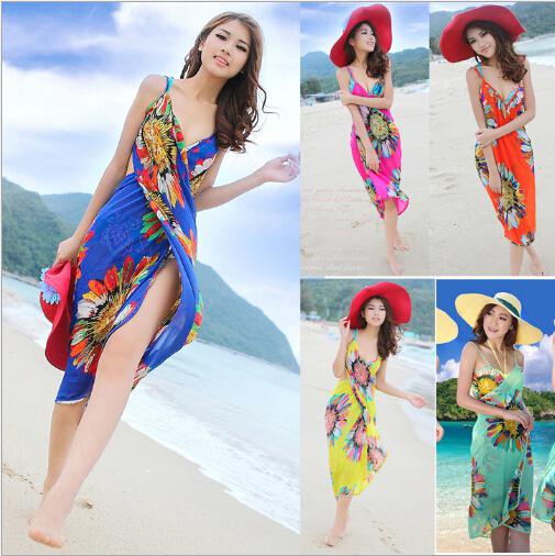 beachwear for women fashion women backless dresses bohemia chiffon flower beach dress towel  beachwear clothing free shipping YDMYFPA