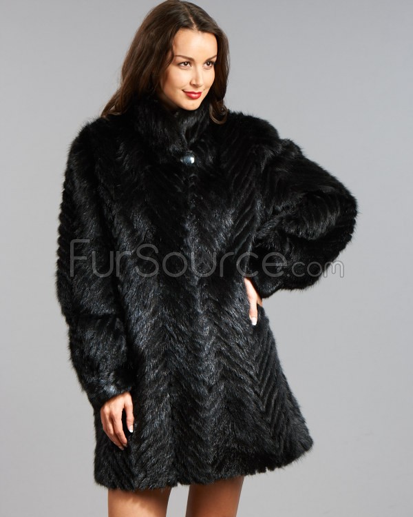 black fur coat black mid thigh chevron textured mink fur coat RRUCZNG