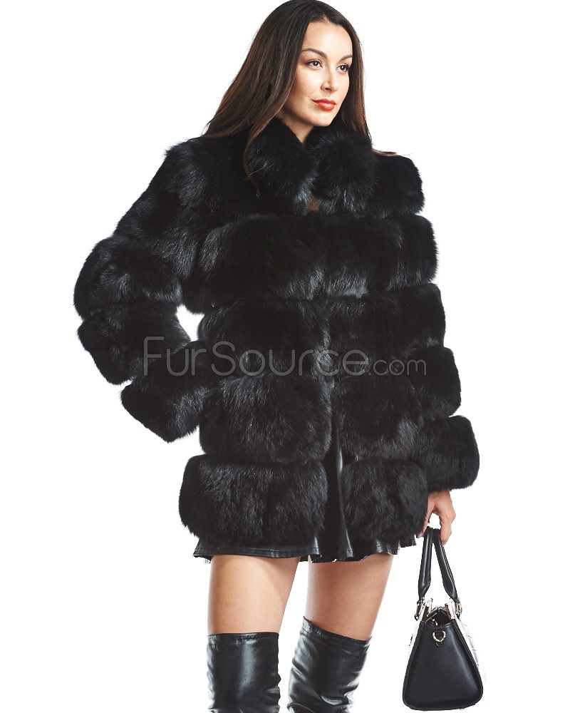 black fur coat tiered black fox fur coat YMPZAZI