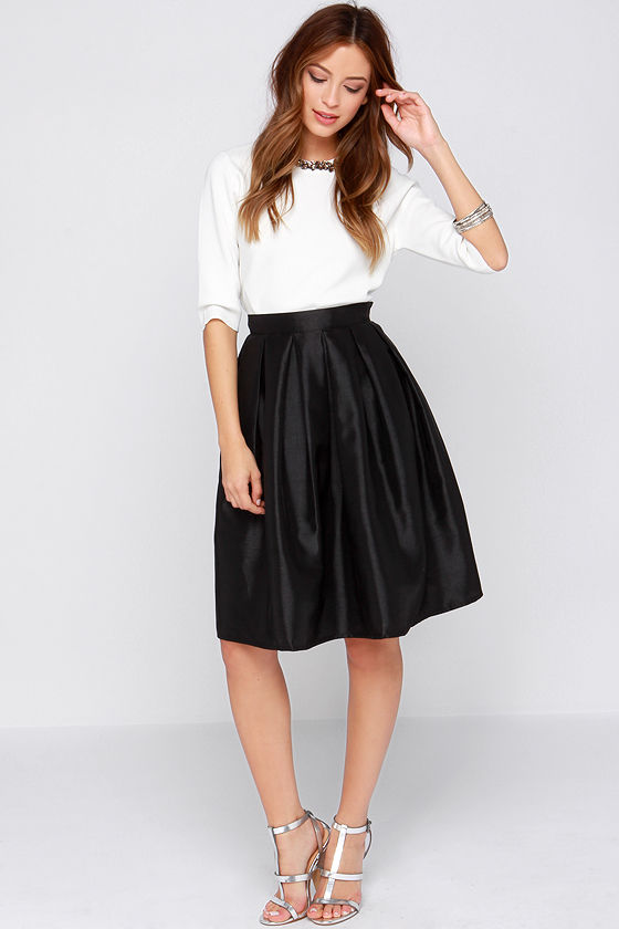 black pleated skirt chic black skirt - midi skirt - skater skirt - pleated skirt - $34.00 KJBIZOQ