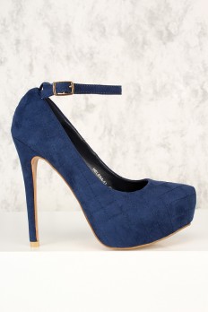 blue heels sexy navy ankle strap platform high heels faux suede TAKIBPD
