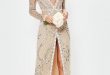 bridal nude long sleeve plunge embellished maxi dress RHPFWYQ
