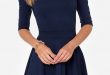 casual dresses solid color scalloped trim half sleeve skater dress TBSOSFY