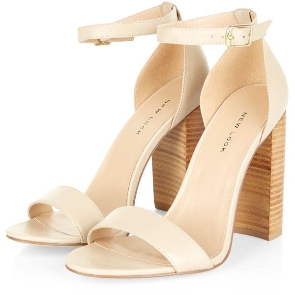 cream shoes cream leather block heel sandals (125 brl) ❤ liked on polyvore featuring  shoes, QWYDUQE