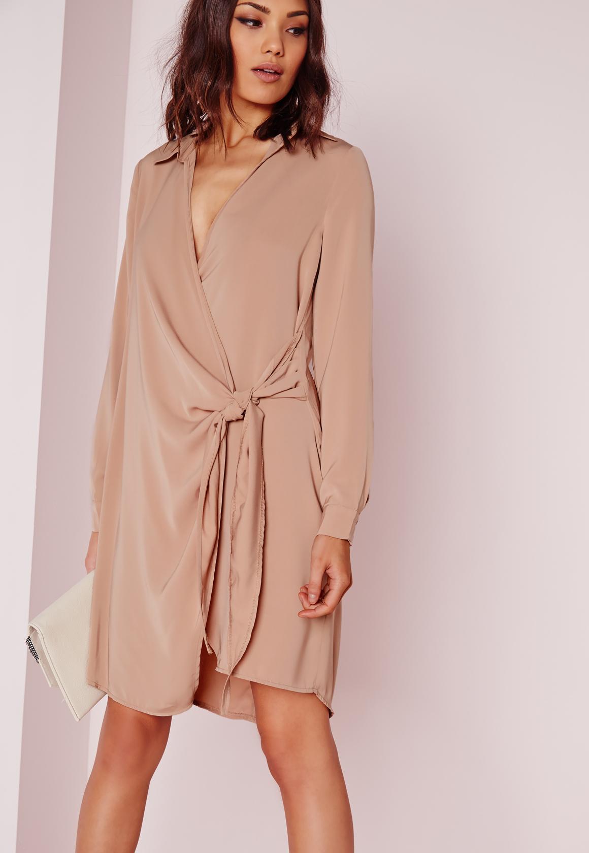 crepe wrap shirt dress nude ZNLYNFP