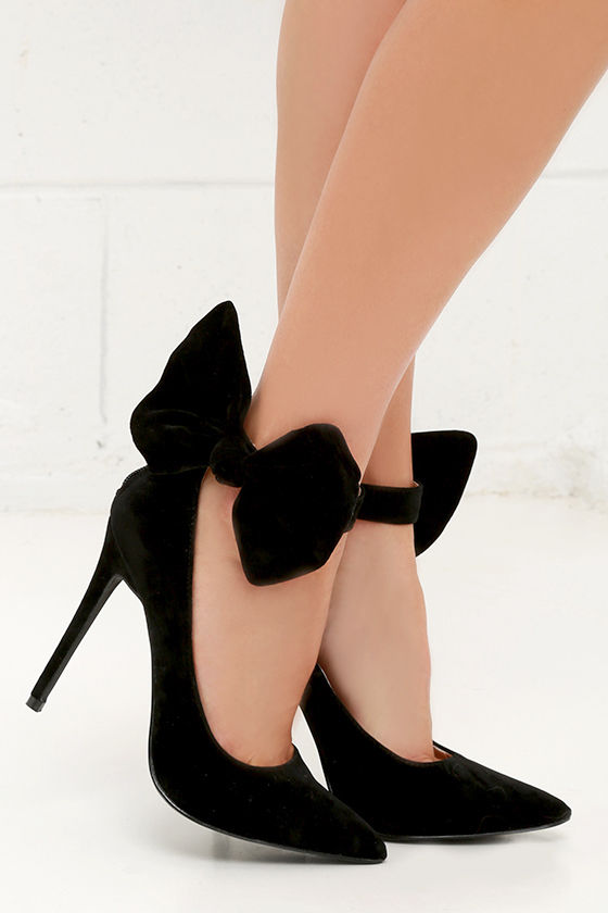 cute black heels - bow heels - bow pumps - velvet heels - $39.00 XTMSHAB