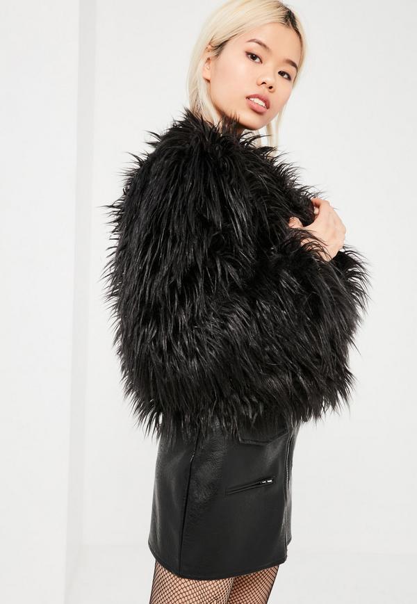 faux fur jacket black mongolian faux fur coat GCPSSMF