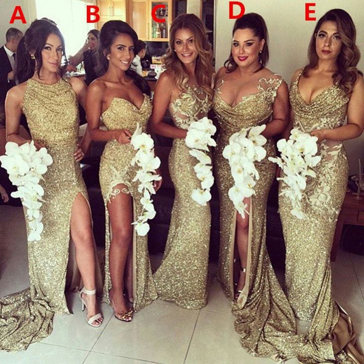 gold bridesmaid dresses 2017 charming mismatched gold side split sparkly women long wedding party  dresses for bridesmaids, HPUGYRL