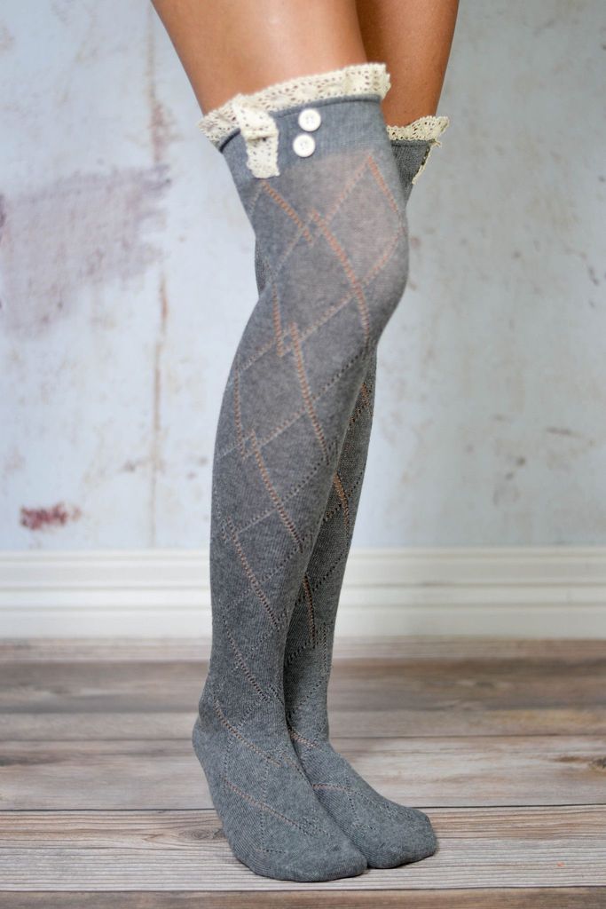 grey thigh high boot socks with lace trim YAQIFPS