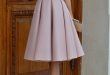 high waisted skirts pink plain pleated vintage high waisted knee length skirt AFQWRIQ