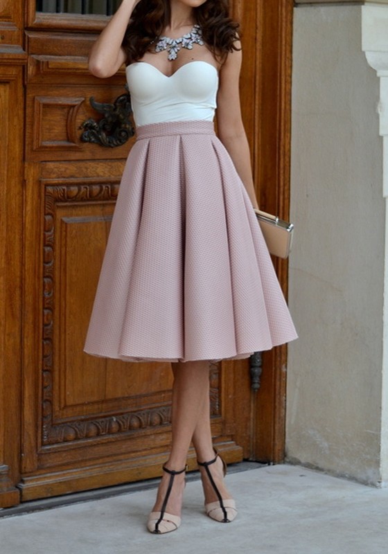 high waisted skirts pink plain pleated vintage high waisted knee length skirt AFQWRIQ
