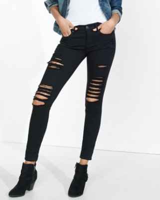 jeans for women ... black mid rise distressed stretch jean legging AOUNCOE
