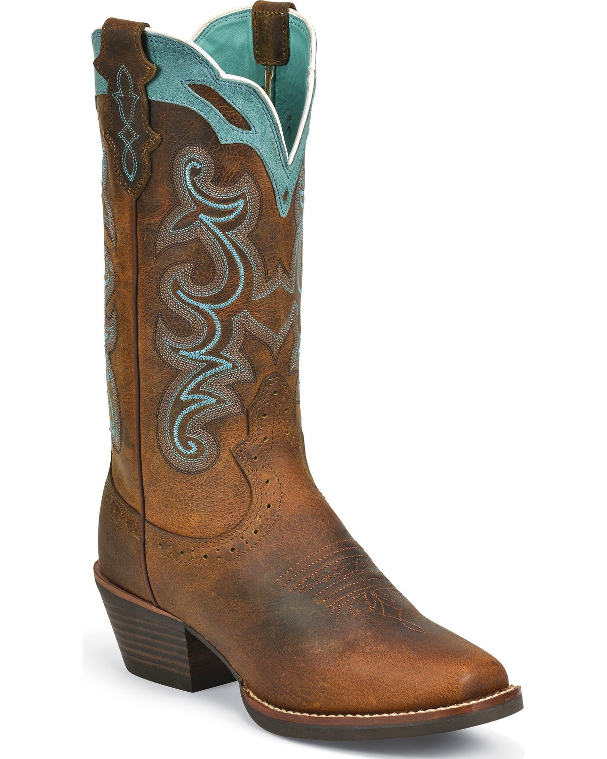 justin boots for women justin silver blue embroidered cowgirl boots - square toe, brown, hi-res ISHJUMK