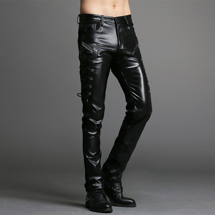 leather pants new fashion brand european style casual hip hop personality zipper male  faux leather harem FZHGBCT