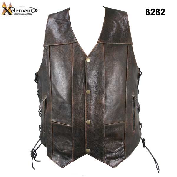 leather vest xelement b282 menu0027s distressed brown retro 10 pocket buffalo leather  motorcycle vest - leatherup.com QXINZTS
