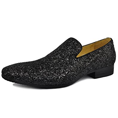 loafers for men men genuine leather mens metallic textured slip-on loafers shoes (6, black) ILTNBMH