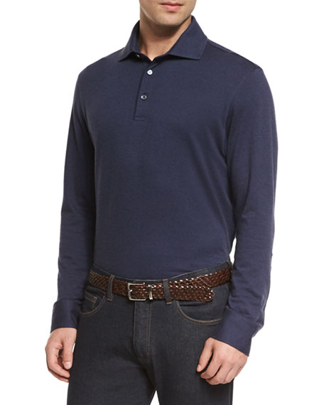 long sleeve polo shirts cashmere-blend long-sleeve polo shirt, navy LCTFIIT
