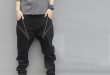 men harem baggy pants loose fit trousers casual personalized zip  black(china (mainland) QMHJZMI