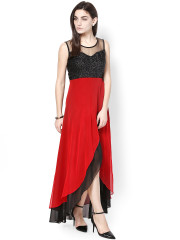 party wear dresses athena black u0026 red georgette maxi dress REJUIPB