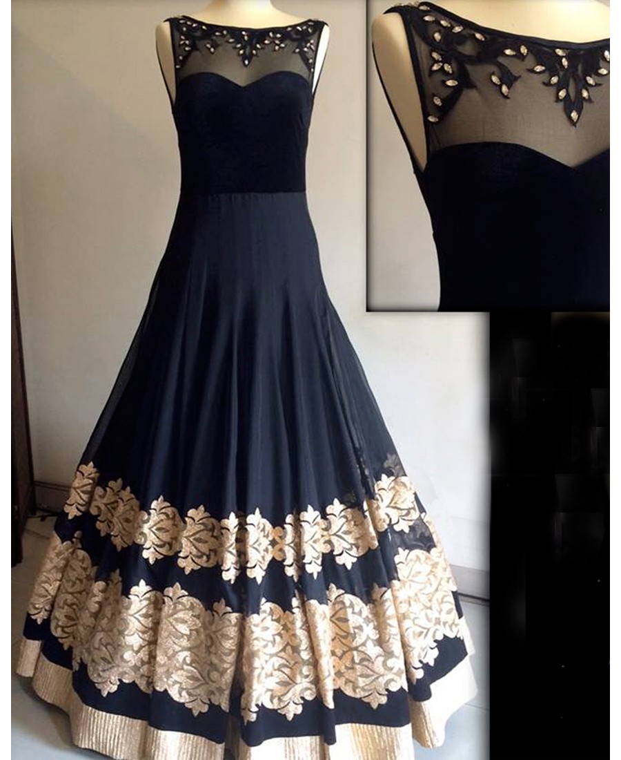 party wear dresses buy black georgette embroidered semi stitiched party wear gowns party-wear- gown online GWUGLHR