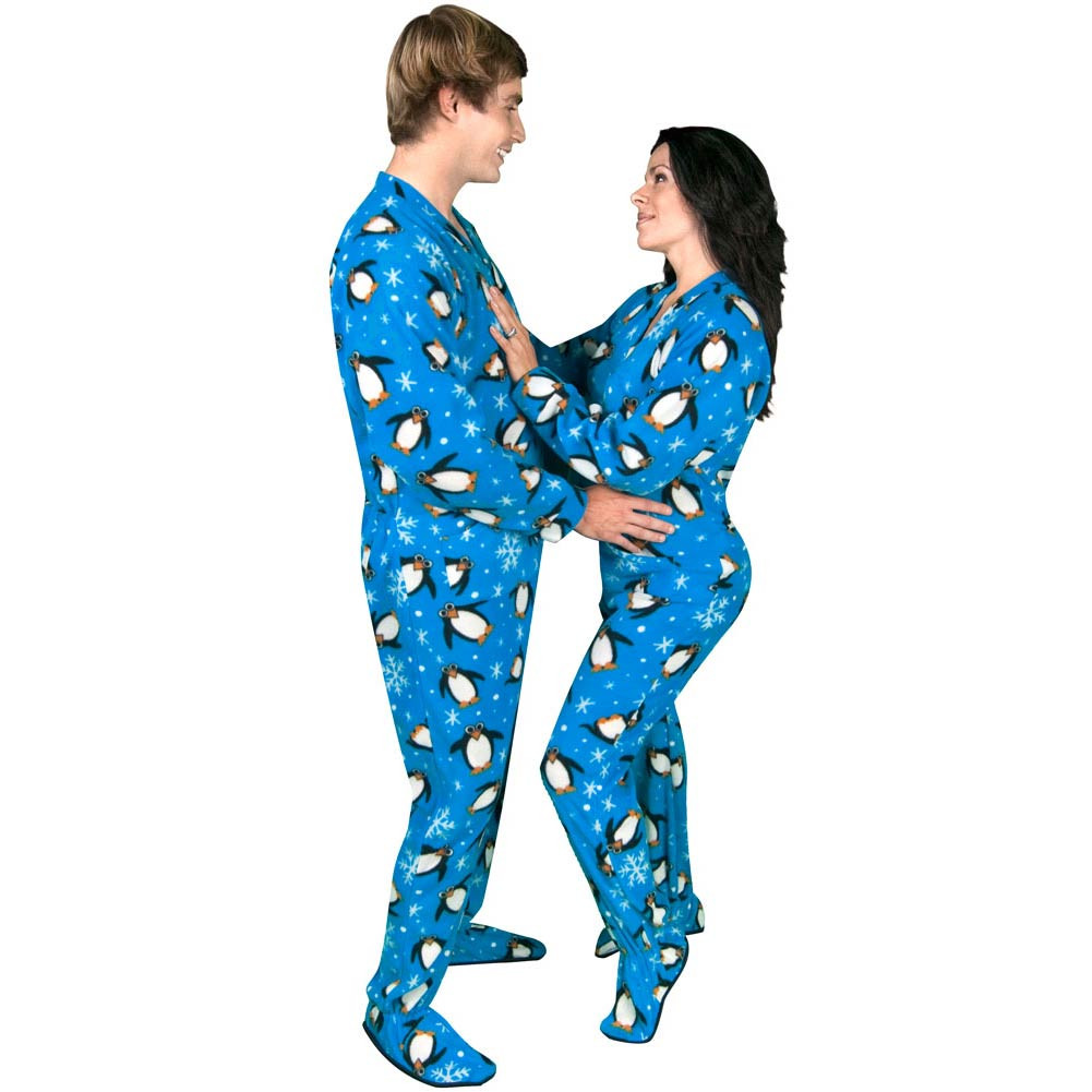 penguin fleece adult footed pajamas with drop seat back - *limited sizes* GUFSEZR