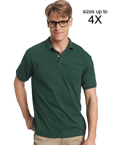polo shirts for men quick look hanes menu0027s cotton-blend ecosmart® jersey polo with pocket BMZGSFZ