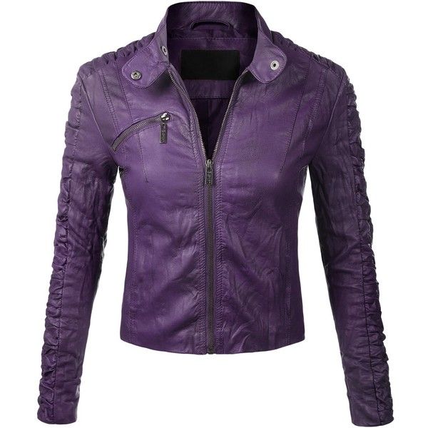 purple jacket biadani women faux leather moto biker detail jacket ($32) ❤ liked on  polyvore featuring CCHFYSW