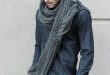 scarves for men mens fashion: chunky gray knit scarf, denim shirt and black jeans. ZYPEFRU