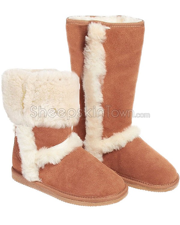 sheepskin boots chestnut sheepskin eskimo boots with exposed seam LCOLWUP