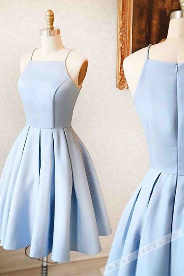 simple dresses light blue satin simple short dress,mini dress for teens from girlsprom TCNPJGI