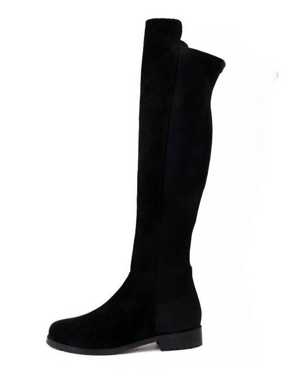 suede lycra flat knee high boots black -shein(sheinside) GDOGLPR