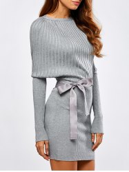 sweater dresses bowknot sash batwing knit ribbed dress YSUUFGP