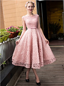 vintage prom dresses 75 fancy vintage bateau neck tea-length lace prom dress MXZOHNX