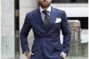wear a stripped pattern double breasted suit. it depicts BSOLCMW