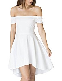 white dresses for women sidefeel women off shoulder sleeve high low skater dress MPBKGUY