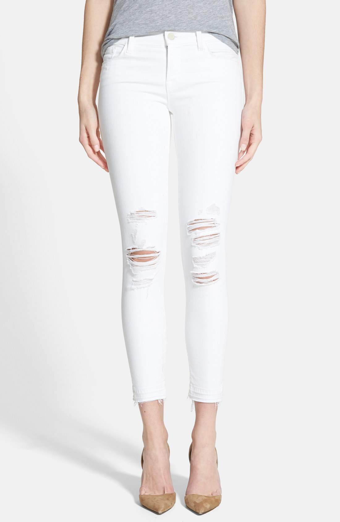 white jeans j brand low rise crop jeans (demented white distressed) | nordstrom DDIPJBS