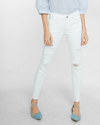 white jeans ... mid rise distressed stretch cropped jean legging GMEXJVD