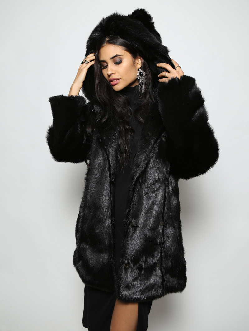 womens black fur coat OCXPOLK
