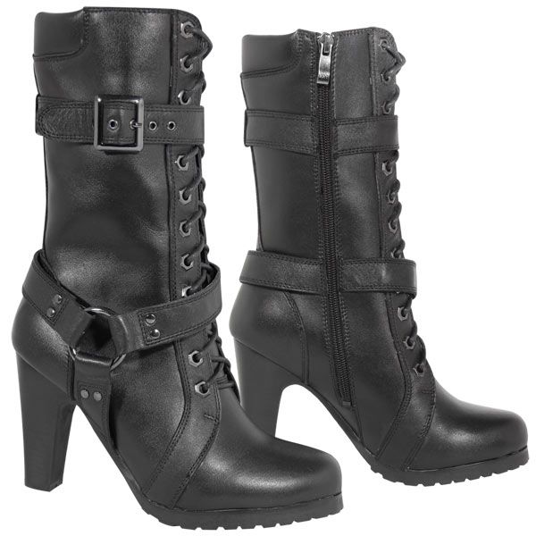 womens motorcycle boots xelement lu8003 womenu0027s black buckle and harness fashion boots BRYHHHY