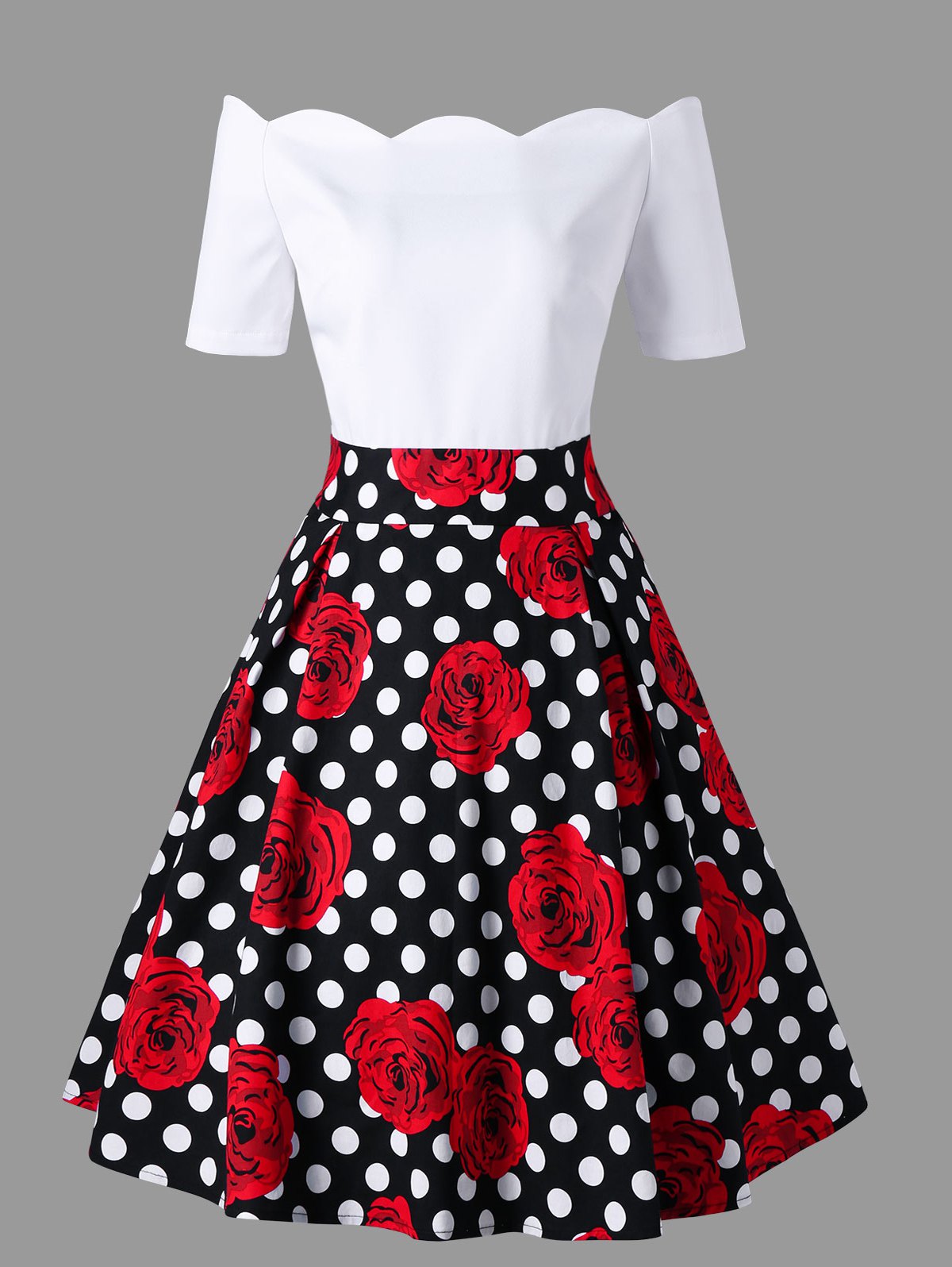 ... off shoulder polka dot roses print vintage dress - colormix 2xl ... FITELVM