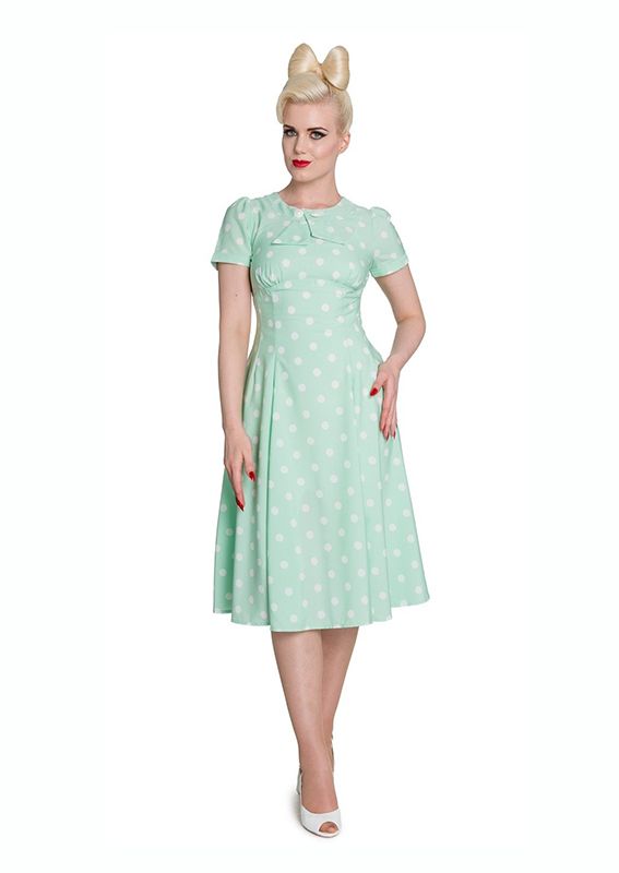 1940s style dresses 1940s vintage inspired pastel mint green polka dot tea dress | vintage  style dresses LWOHBQZ