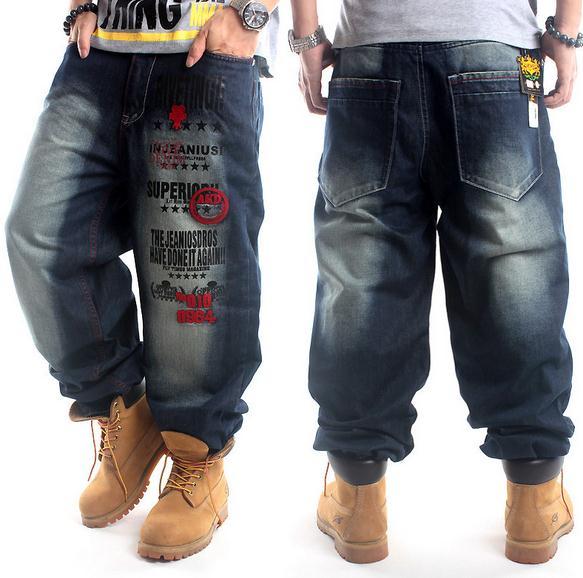 2018 new plus size hip hop baggy jeans men letter print hip hop dance pants AHBVWTQ