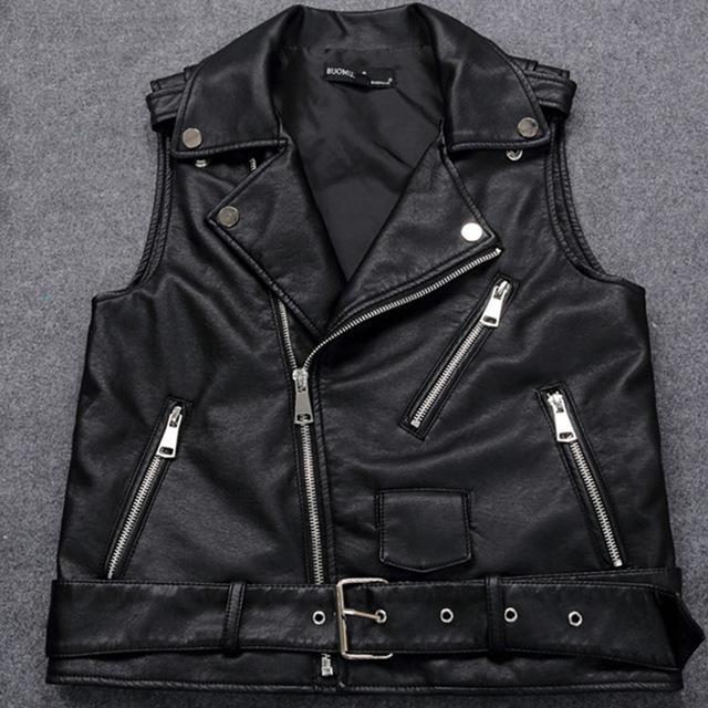 4xl plus size female motorcycle waistcoat black leather vest women  sleeveless biker jacket with SIGTZHB