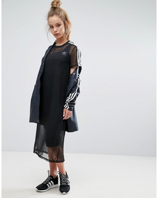 adidas dress adidas originals black midi dress with sheer mesh overlay - black GEDEBVC