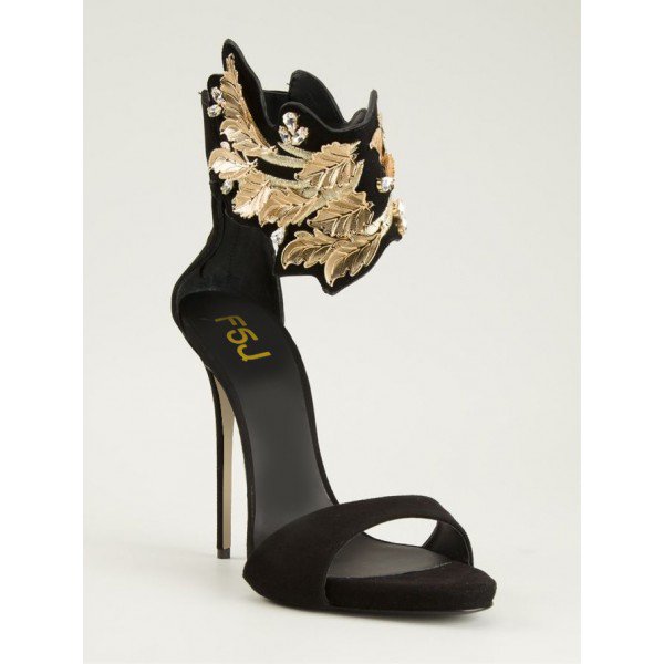 ankle strap shoes ... black and gold evening shoes ankle strap stiletto heels suede sandals  image 5 VPCBLVJ