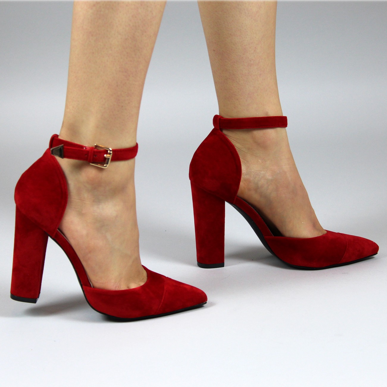 ankle strap shoes sofia red suede block heel ankle strap pointed court shoes SOYEFNQ