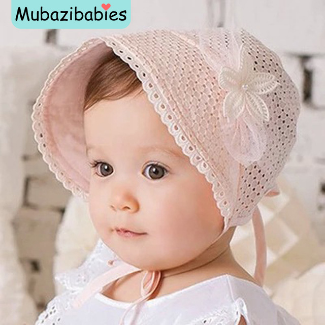 Baby Girl Hats princess hollow out sweet baby girl hat summer lace-up beanie pink/white  cotton JFMXCIZ